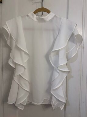 Marc New York Women's White Ruffle Sleeve Blouse